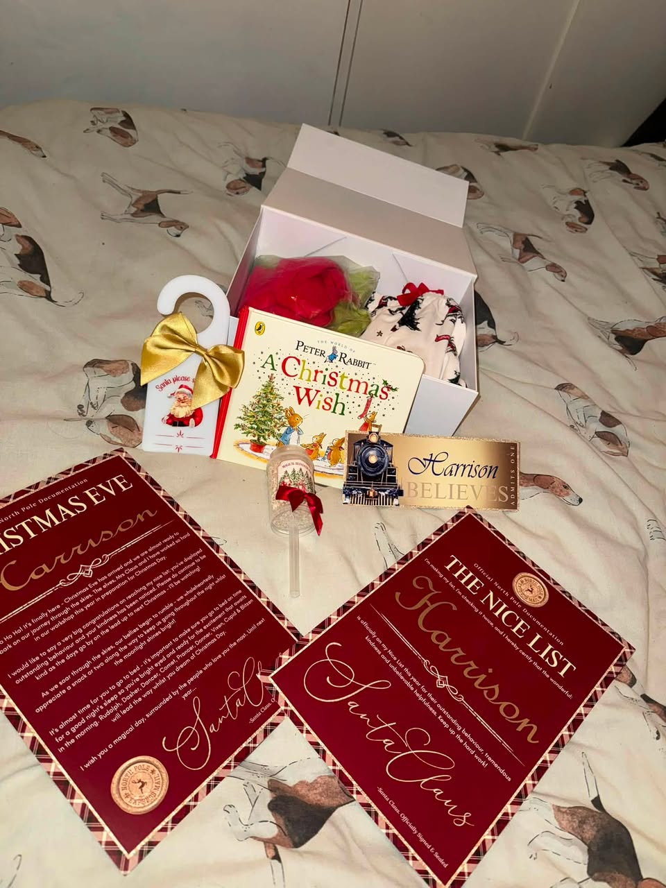 Complete personalised Christmas box set with book, letters and keepsakes