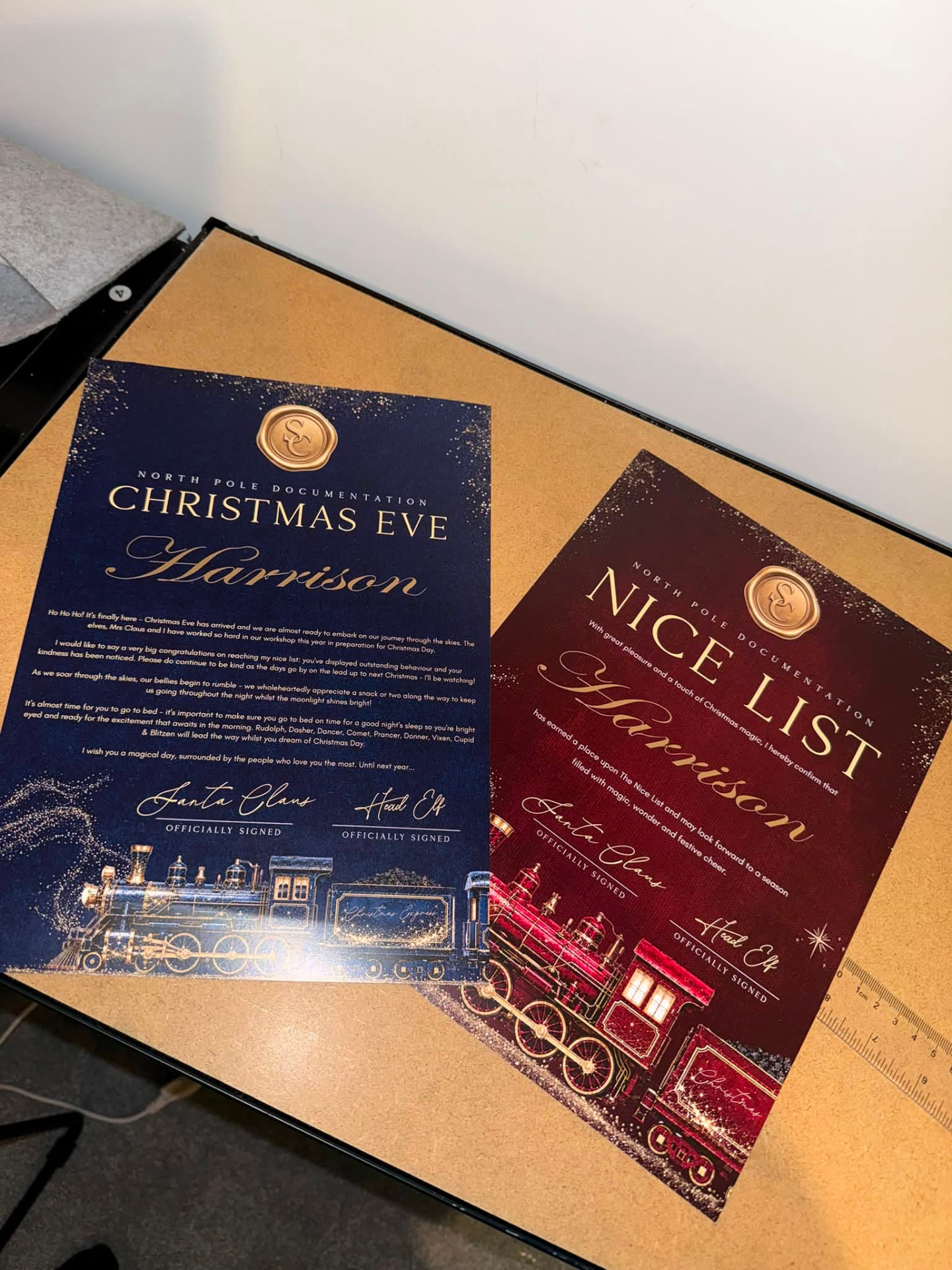 Christmas Eve and Nice List certificates being made in the studio